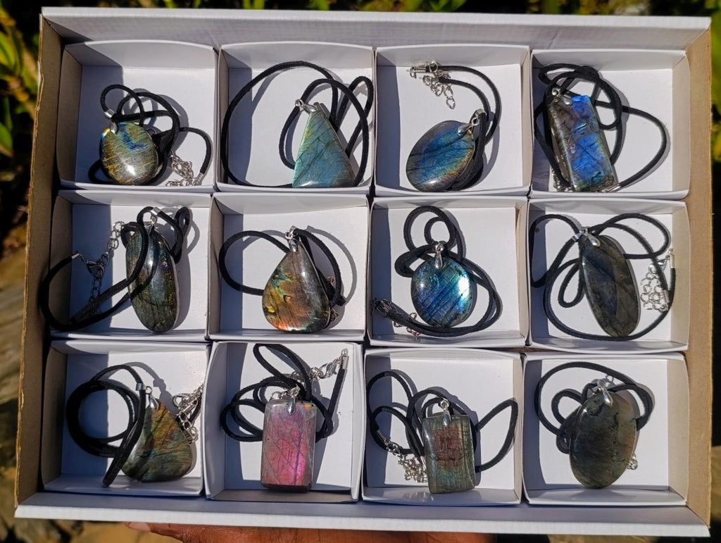Hand Made Labradorite Necklaces x 12 From Madagascar - Toprock Gemstones and Minerals 