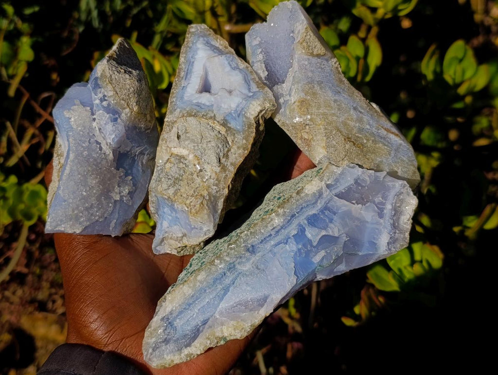 Natural Blue Lace Agate Geodes with Dog Tooth Calcite x 12 From Nsanje, Malawi - Toprock Gemstones and Minerals 