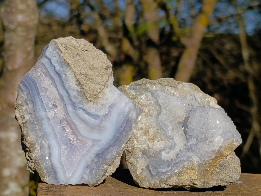 Natural Blue Lace Agate Geodes with Dog Tooth Calcite x 12 From Nsanje, Malawi - Toprock Gemstones and Minerals 