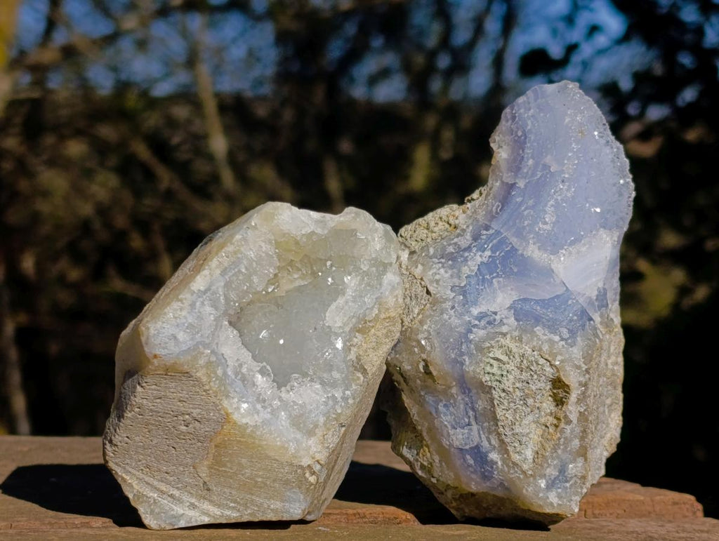 Natural Blue Lace Agate Geodes with Dog Tooth Calcite x 12 From Nsanje, Malawi - Toprock Gemstones and Minerals 
