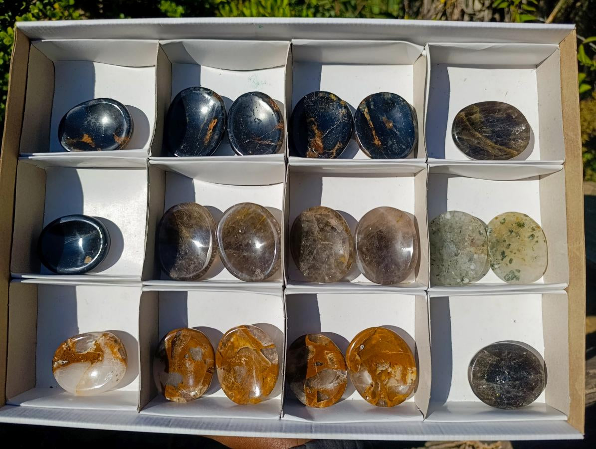 Polished Mixed Selected Multi Mineral Worry Stones x 19 From Madagascar - Toprock Gemstones and Minerals 