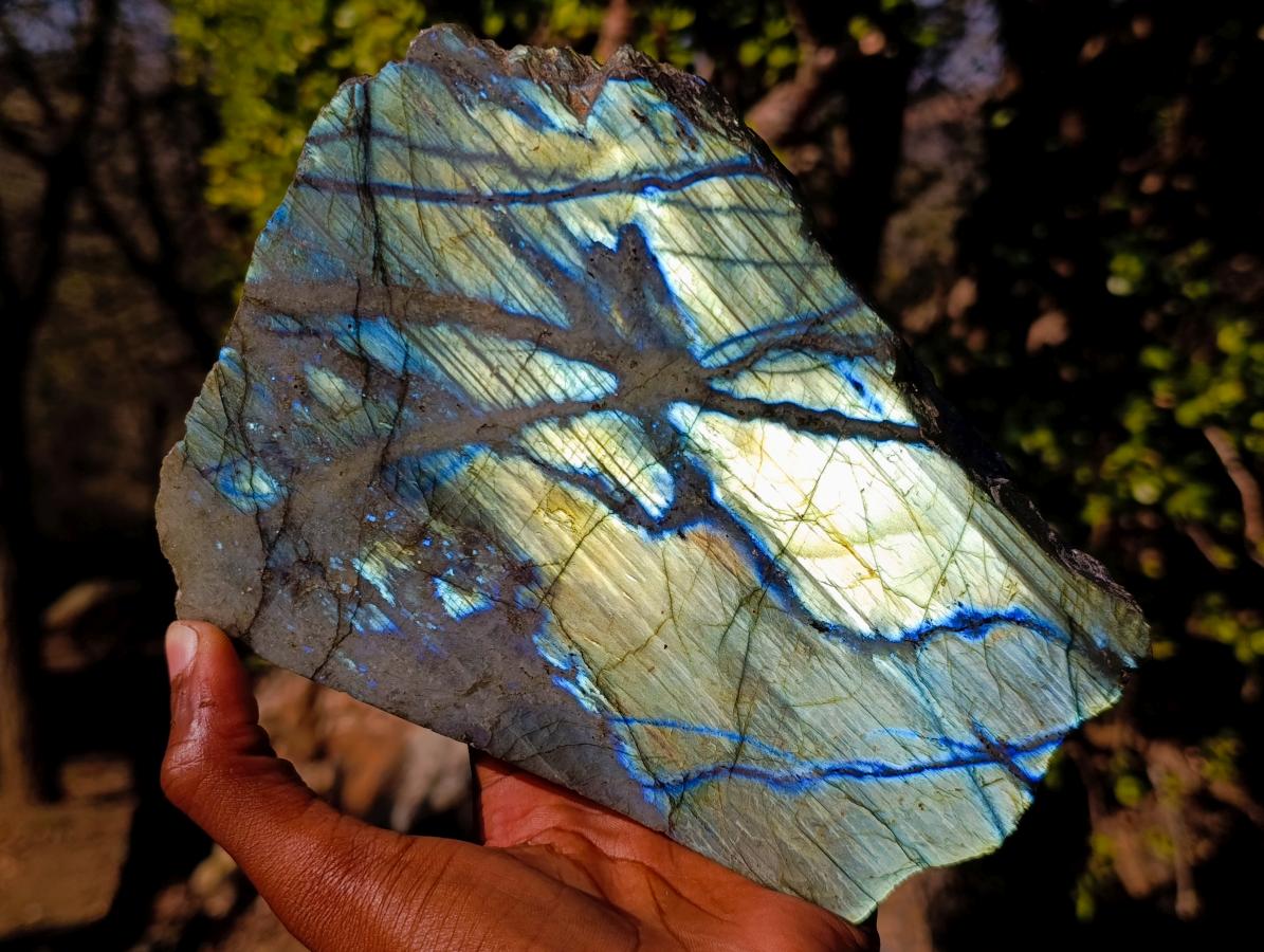 Polished One Side Labradorite Specimens x 3 From Madagascar - Toprock Gemstones and Minerals 
