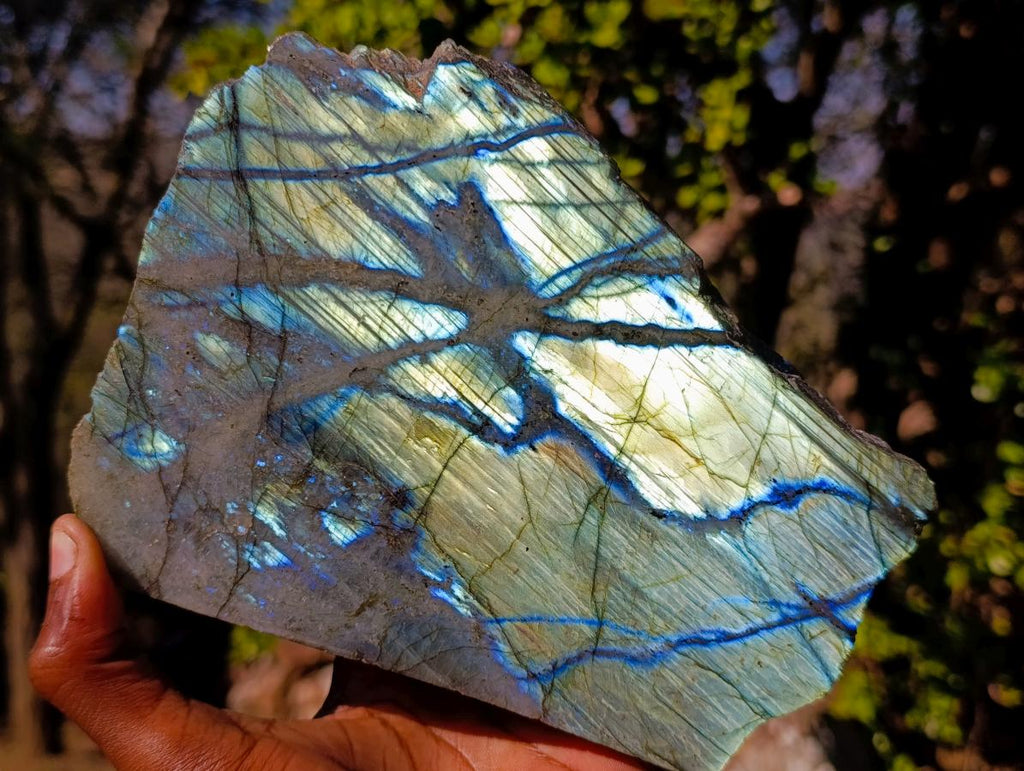 Polished One Side Labradorite Specimens x 3 From Madagascar - Toprock Gemstones and Minerals 