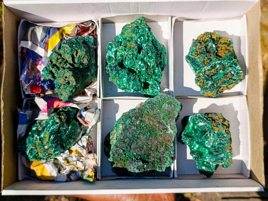 Natural Silky Malachite Specimens x 6 From Kasompe, Congo - Toprock Gemstones and Minerals 