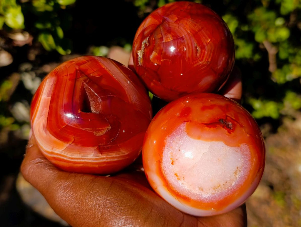 Polished and Natural Carnelian Agate Gemstone Spheres x 4 From Madagascar - Toprock Gemstones and Minerals 