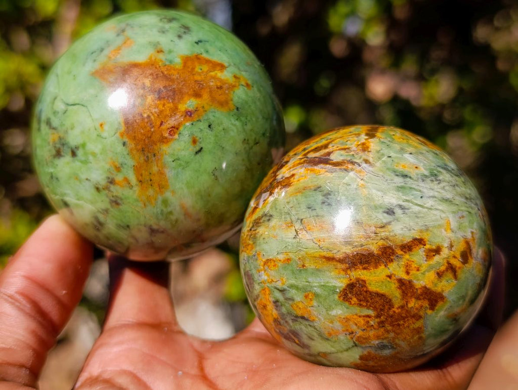 Polished Green Chrysoprase Spheres x 4 From Ambatondrazaka, Madagascar - Toprock Gemstones and Minerals 