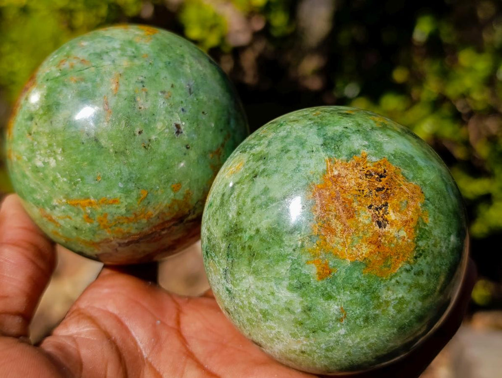 Polished Green Chrysoprase Spheres x 4 From Ambatondrazaka, Madagascar - Toprock Gemstones and Minerals 