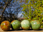 Polished Green Chrysoprase Spheres x 4 From Ambatondrazaka, Madagascar - Toprock Gemstones and Minerals 