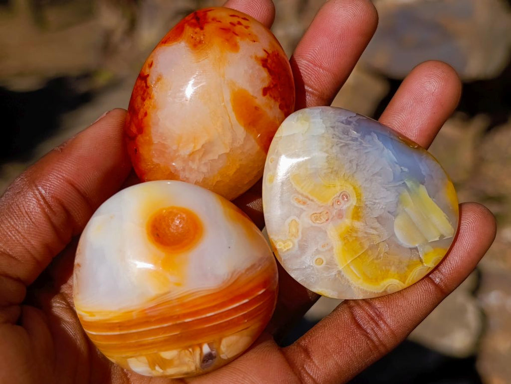 Polished and Natural Carnelian Agate Gemstone Galets x 24 From Madagascar - Toprock Gemstones and Minerals 