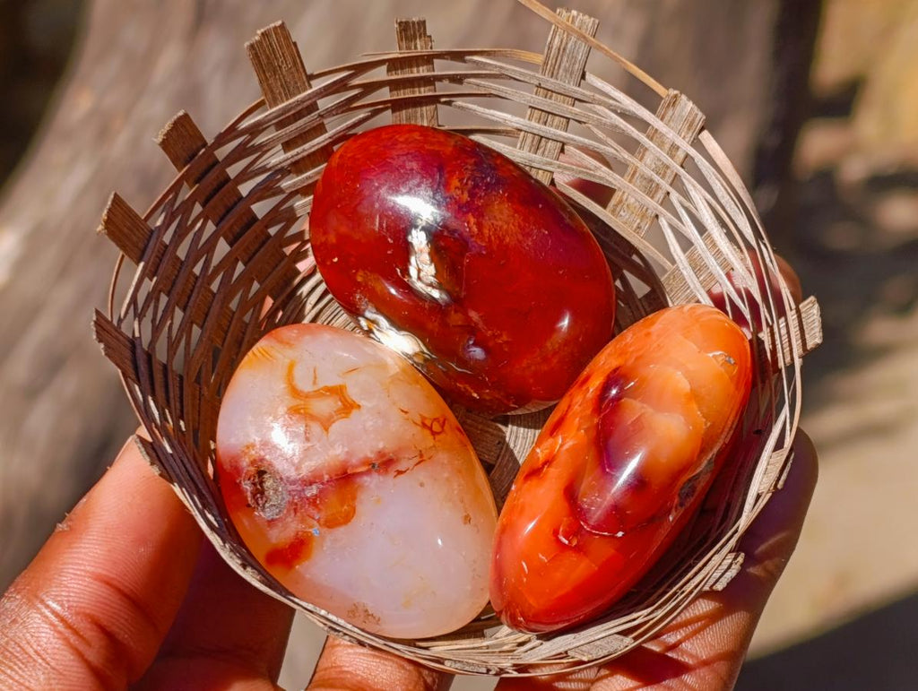 Polished and Natural Carnelian Agate Gemstone Galets x 24 From Madagascar - Toprock Gemstones and Minerals 