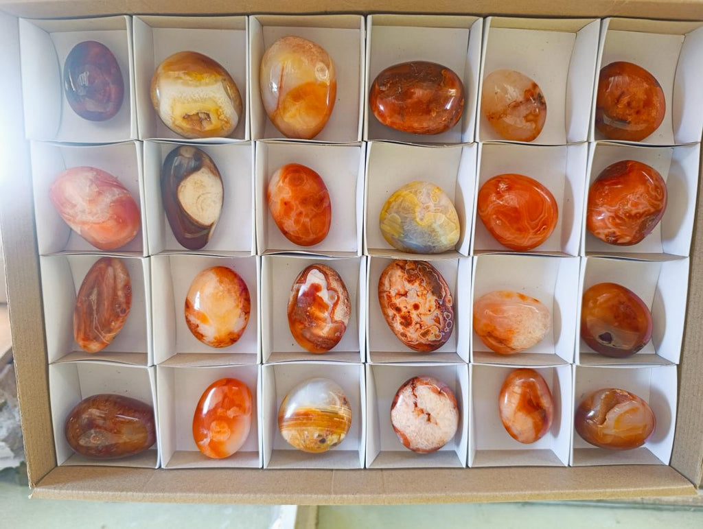 Polished and Natural Carnelian Agate Gemstone Galets x 24 From Madagascar - Toprock Gemstones and Minerals 