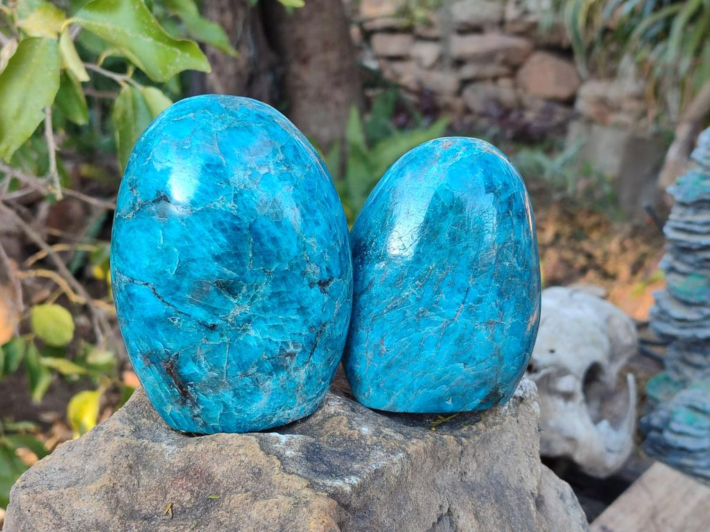 Polished Blue Apatite Standing Display Pieces x 3 From Betroka, Madagascar