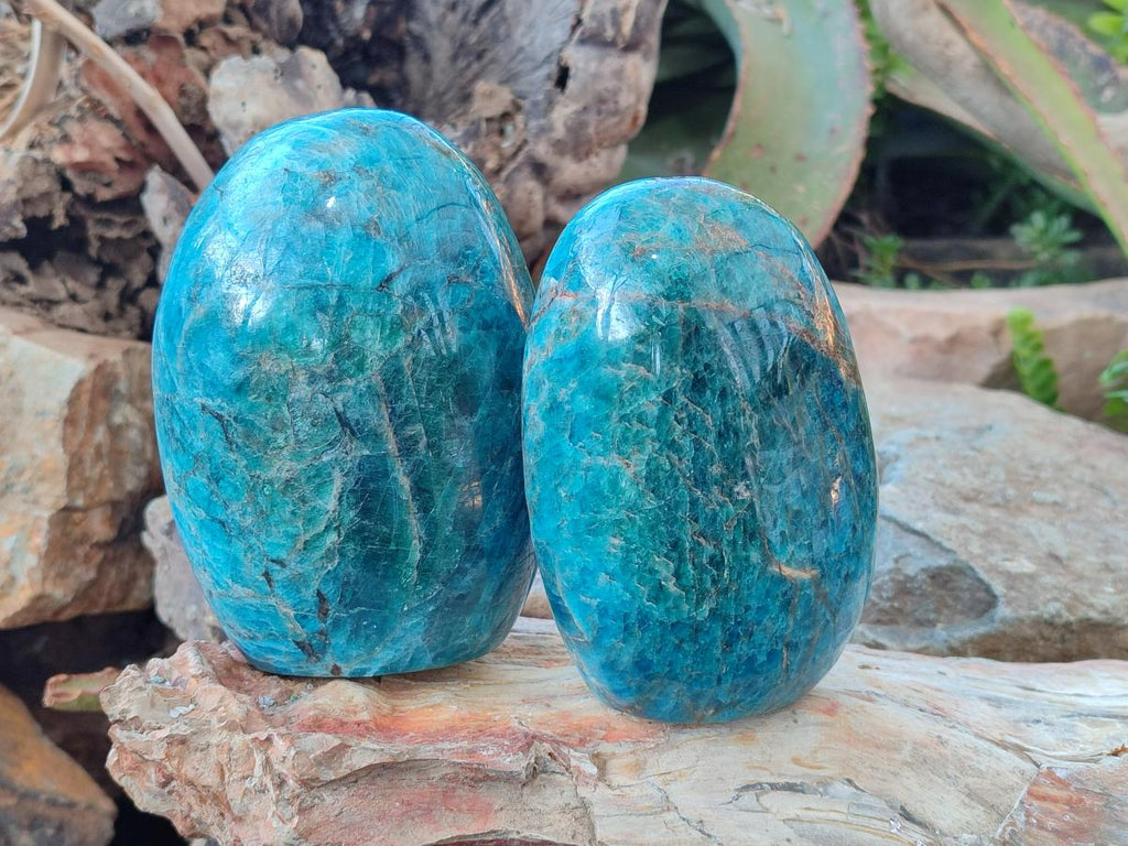 Polished Blue Apatite Standing Display Pieces x 3 From Betroka, Madagascar