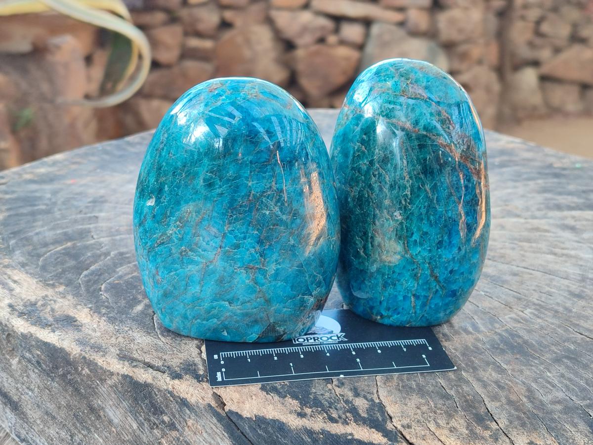Polished Blue Apatite Standing Display Pieces x 3 From Betroka, Madagascar