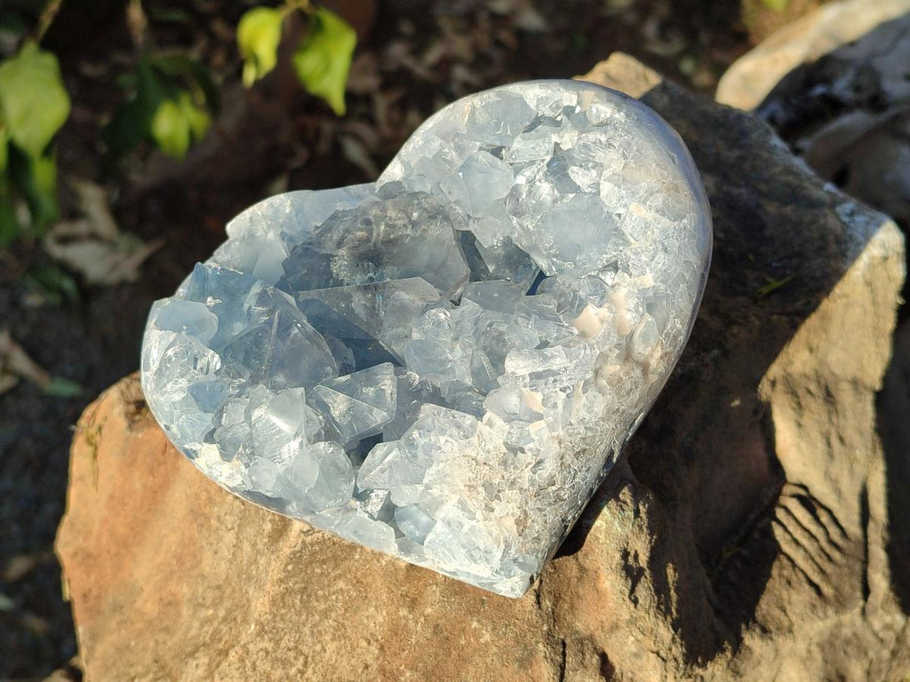 Polished and Natural Blue Celestite Hearts x 2 From Sakoany, Madagascar