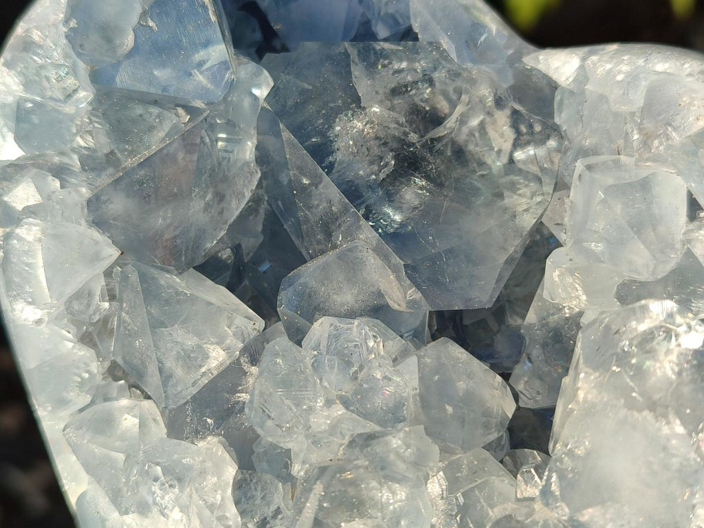 Polished and Natural Blue Celestite Hearts x 2 From Sakoany, Madagascar