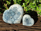 Polished and Natural Blue Celestite Hearts x 2 From Sakoany, Madagascar