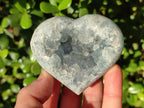 Polished and Natural Blue Celestite Hearts x 2 From Sakoany, Madagascar