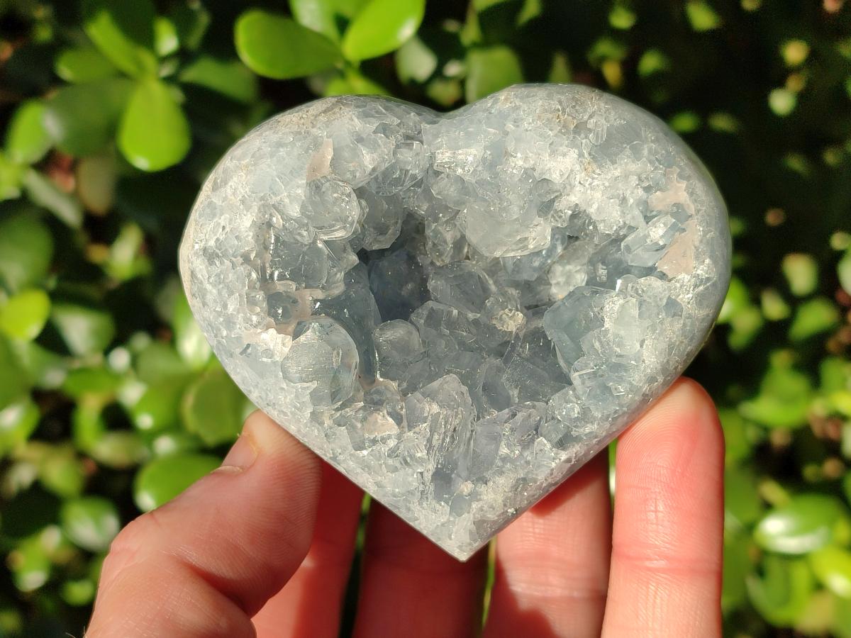 Polished and Natural Blue Celestite Hearts x 2 From Sakoany, Madagascar