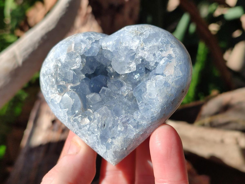 Polished and Natural Blue Celestite Hearts x 2 From Sakoany, Madagascar