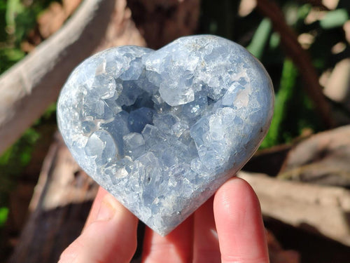 Polished and Natural Blue Celestite Hearts x 2 From Sakoany, Madagascar