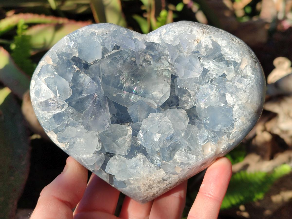 Polished and Natural Blue Celestite Hearts x 2 From Sakoany, Madagascar