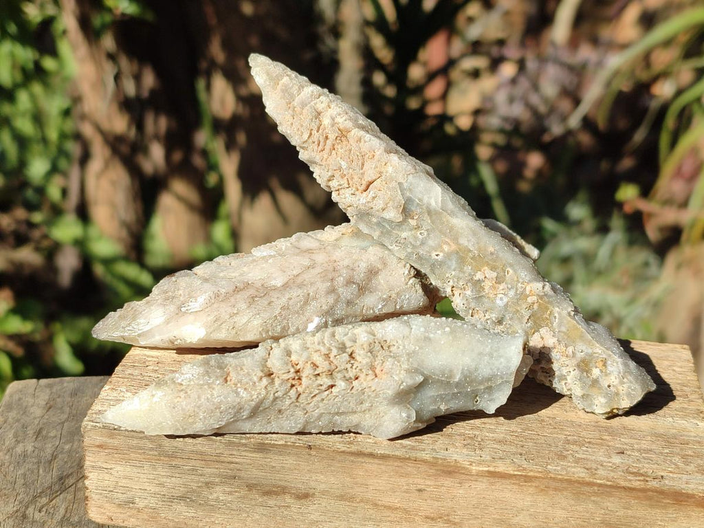 Natural Drusy Quartz Coated Spearhead Calcite Crystals x 12 From Albert's Mountain, Lesotho