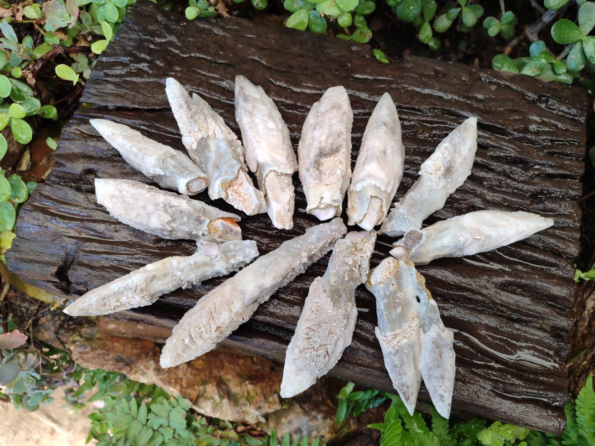 Natural Drusy Quartz Coated Spearhead Calcite Crystals x 12 From Albert's Mountain, Lesotho