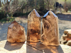 Polished Smokey and Clear Window Quartz Display Crystals x 6 From Madagascar
