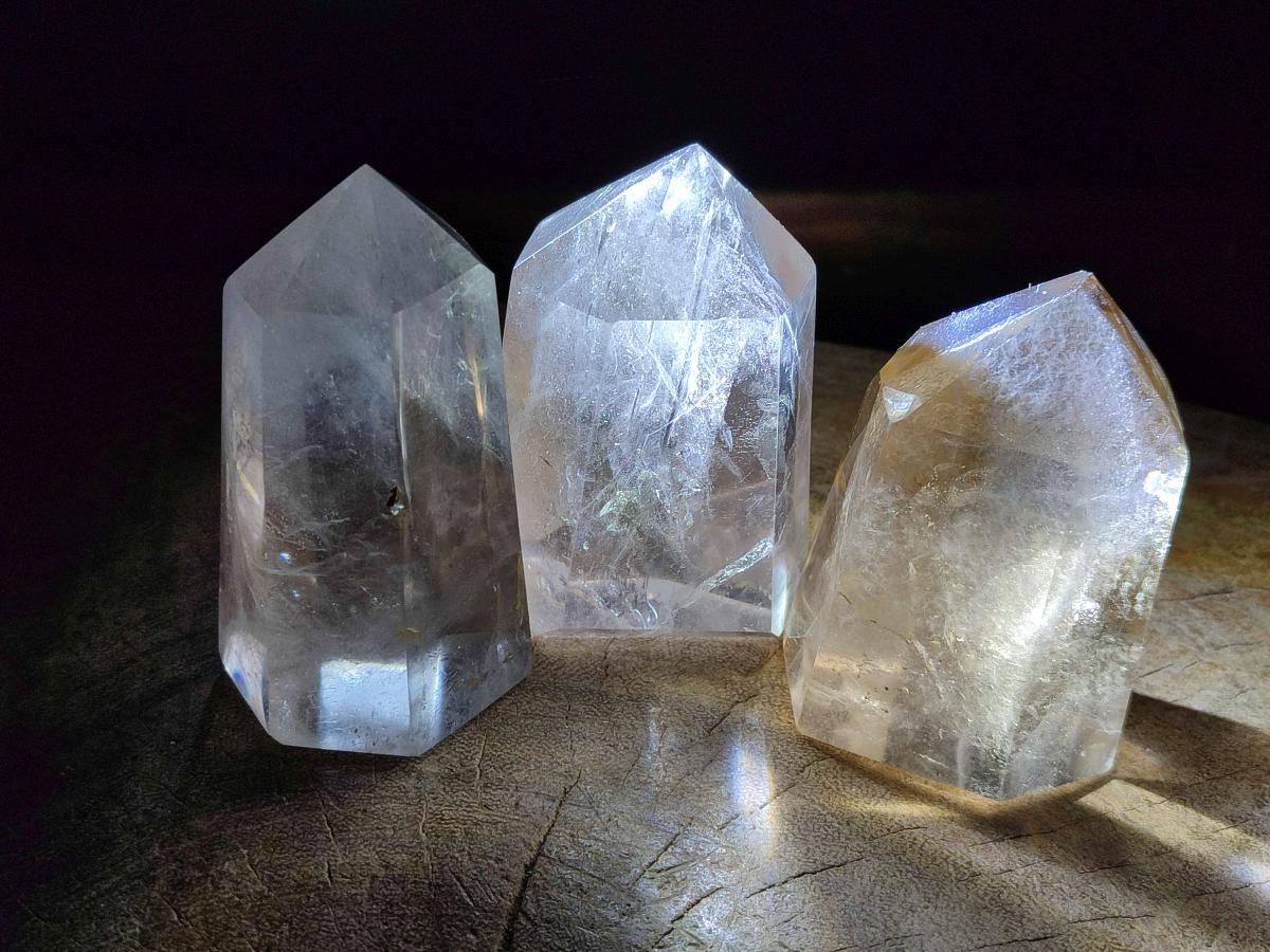 Polished Smokey and Clear Window Quartz Display Crystals x 6 From Madagascar