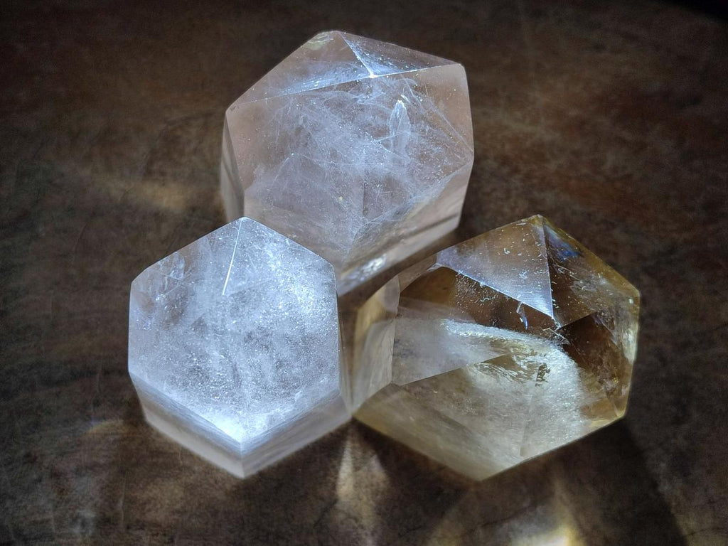 Polished Smokey and Clear Window Quartz Display Crystals x 6 From Madagascar