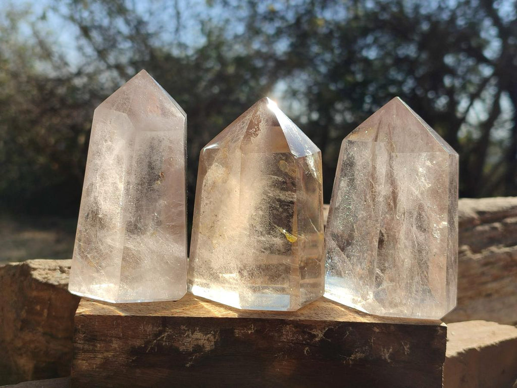 Polished Smokey and Clear Window Quartz Display Crystals x 6 From Madagascar