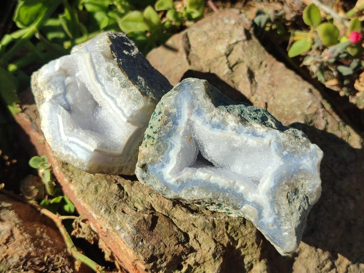 Natural Blue Lace Agate Geode Specimens x 24 From Nsanje, Malawi