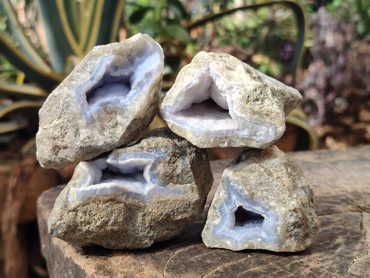 Natural Blue Lace Agate Geode Specimens x 24 From Nsanje, Malawi