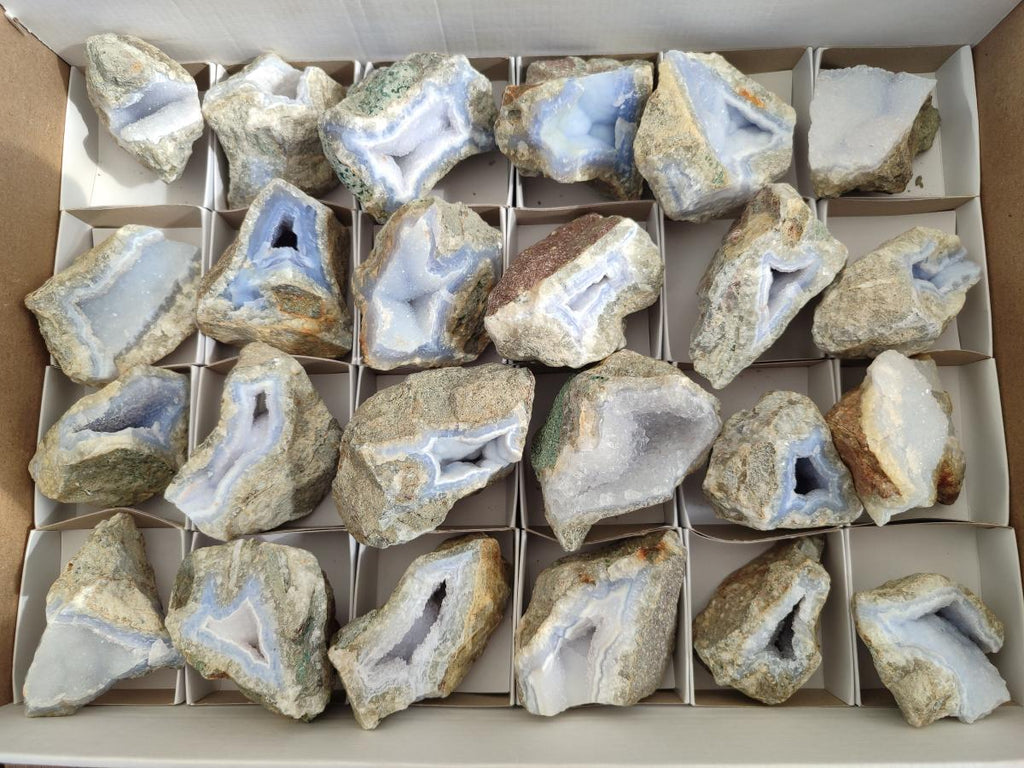 Natural Blue Lace Agate Geode Specimens x 24 From Nsanje, Malawi