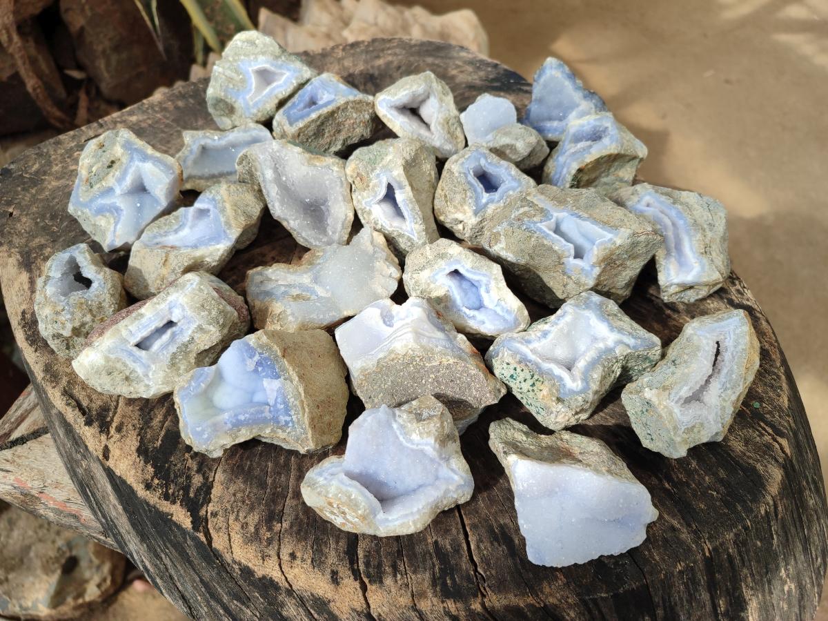 Natural Blue Lace Agate Geode Specimens x 24 From Nsanje, Malawi
