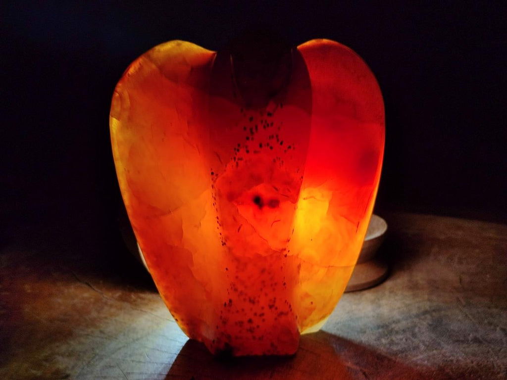 Polished Carnelian Agate Gemstone Heart Shaped Angel Carvings x 2 From Madagascar
