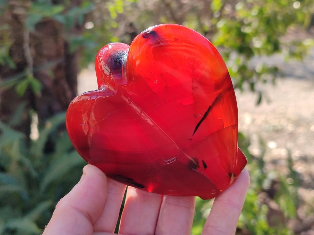 Polished Carnelian Agate Gemstone Heart Shaped Angel Carvings x 2 From Madagascar