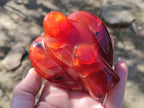 Polished Carnelian Agate Gemstone Heart Shaped Angel Carvings x 2 From Madagascar