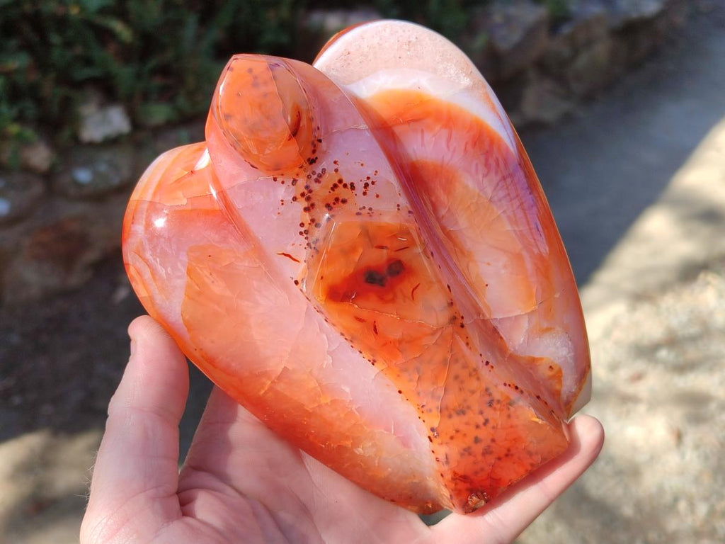 Polished Carnelian Agate Gemstone Heart Shaped Angel Carvings x 2 From Madagascar