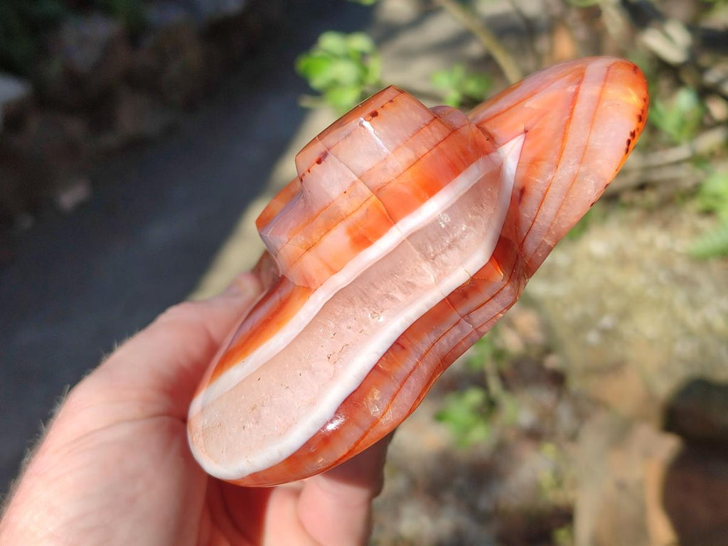 Polished Carnelian Agate Gemstone Heart Shaped Angel Carvings x 2 From Madagascar