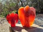 Polished Carnelian Agate Gemstone Heart Shaped Angel Carvings x 2 From Madagascar