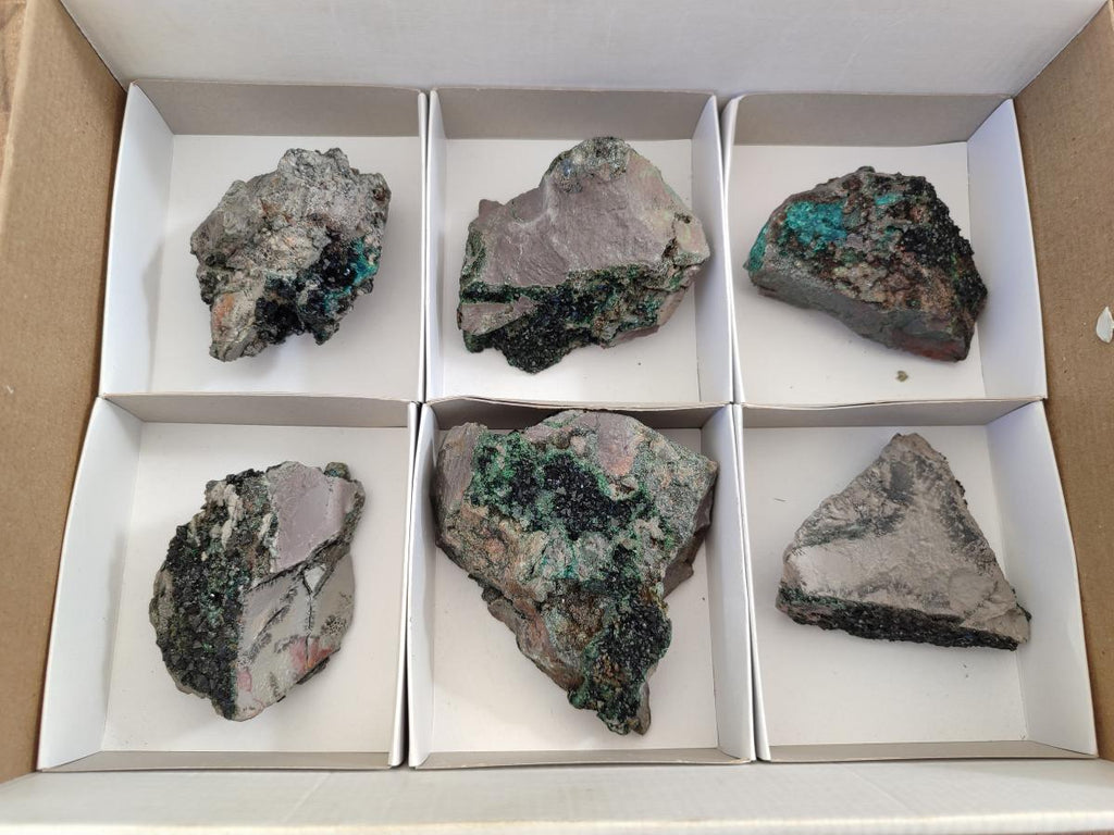 Natural Crystalline Libethenite Specimens on Dolomite Matrix x 6 From Shituru, Congo
