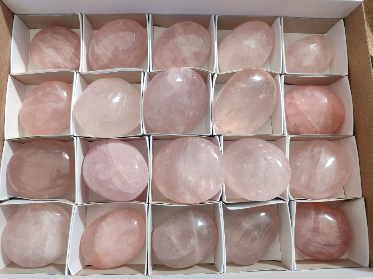 Polished Gemmy Rose Quartz Palm Stones x 20 From Madagascar