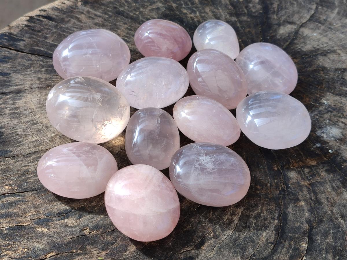 Polished Gemmy Rose Quartz Palm Stones x 20 From Madagascar