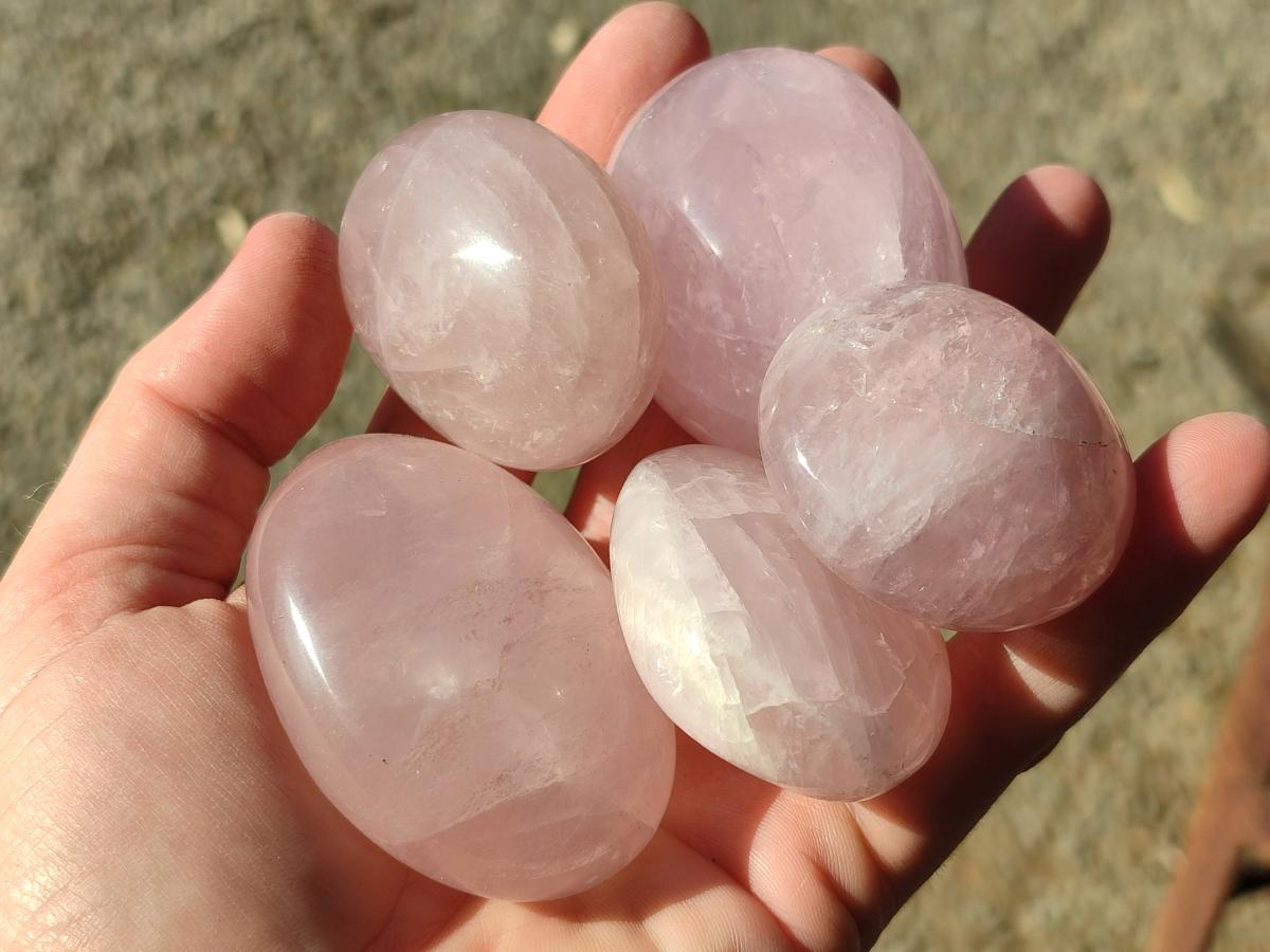 Polished Gemmy Rose Quartz Palm Stones x 20 From Madagascar