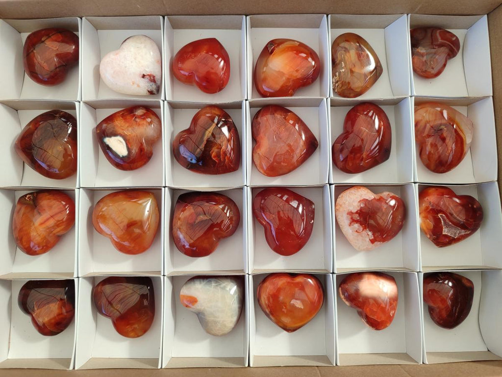 Polished Carnelian Agate Gemstone Hearts x 24 From Madagascar