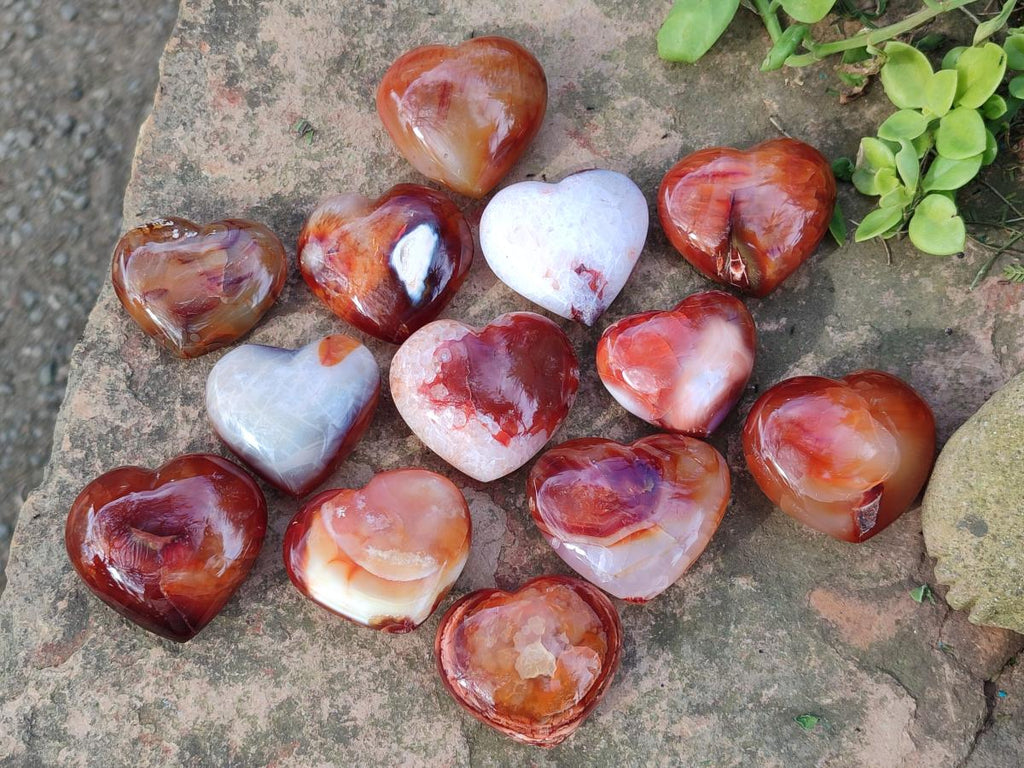 Polished Carnelian Agate Gemstone Hearts x 24 From Madagascar