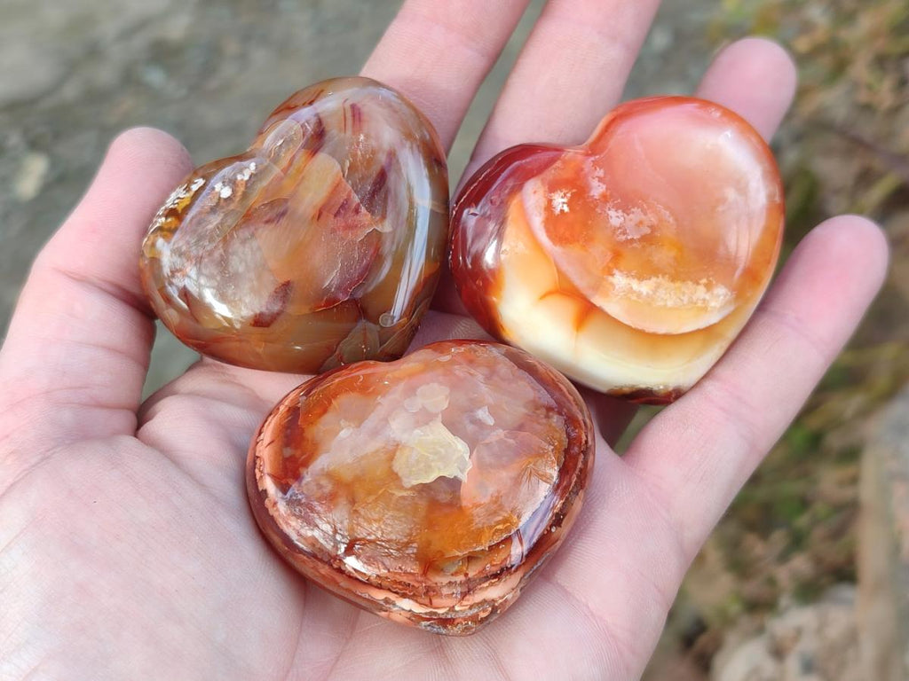 Polished Carnelian Agate Gemstone Hearts x 24 From Madagascar