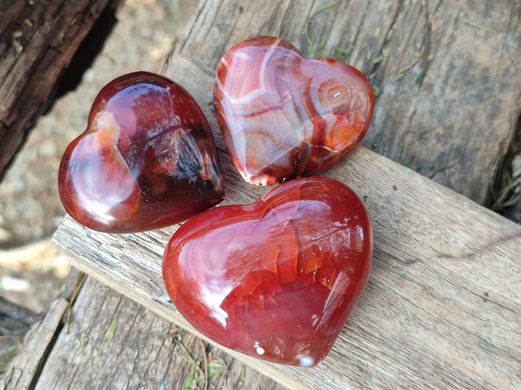 Polished Carnelian Agate Gemstone Hearts x 24 From Madagascar
